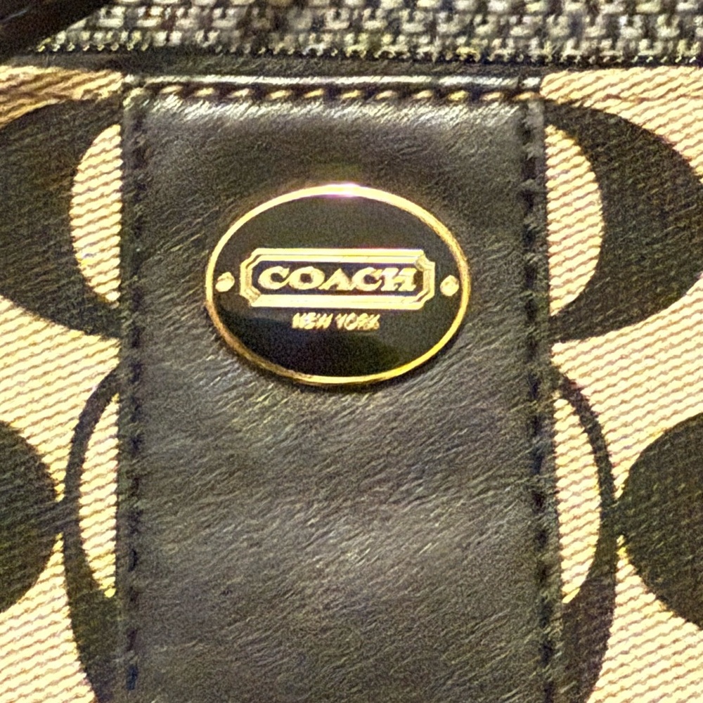 Coach Signature Black and Tan Wristlet - Picture 2 of 4